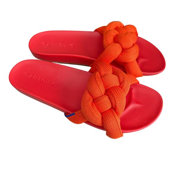 Rothy's Bubble Chunky Braided Fabric Slide Sandals Women 7 Red Orange NWT - Picture 2 of 8